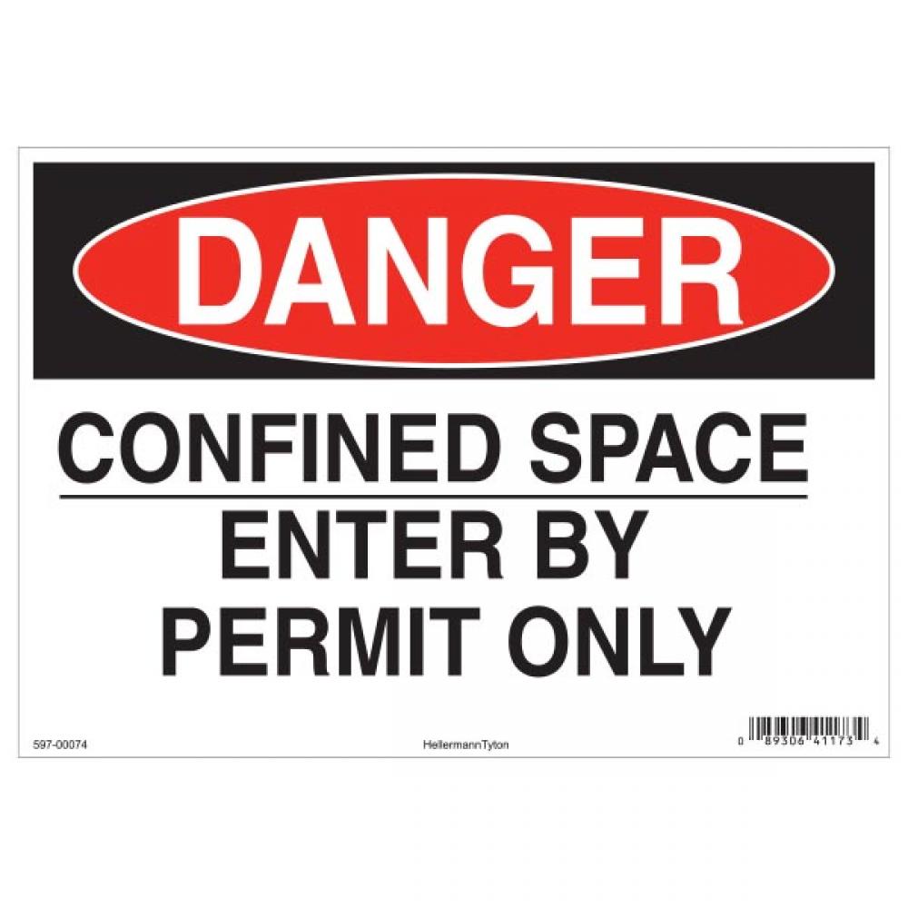 Danger Sign, 10&#34; x 14&#34;, Confined Space Enter By Permit Only,