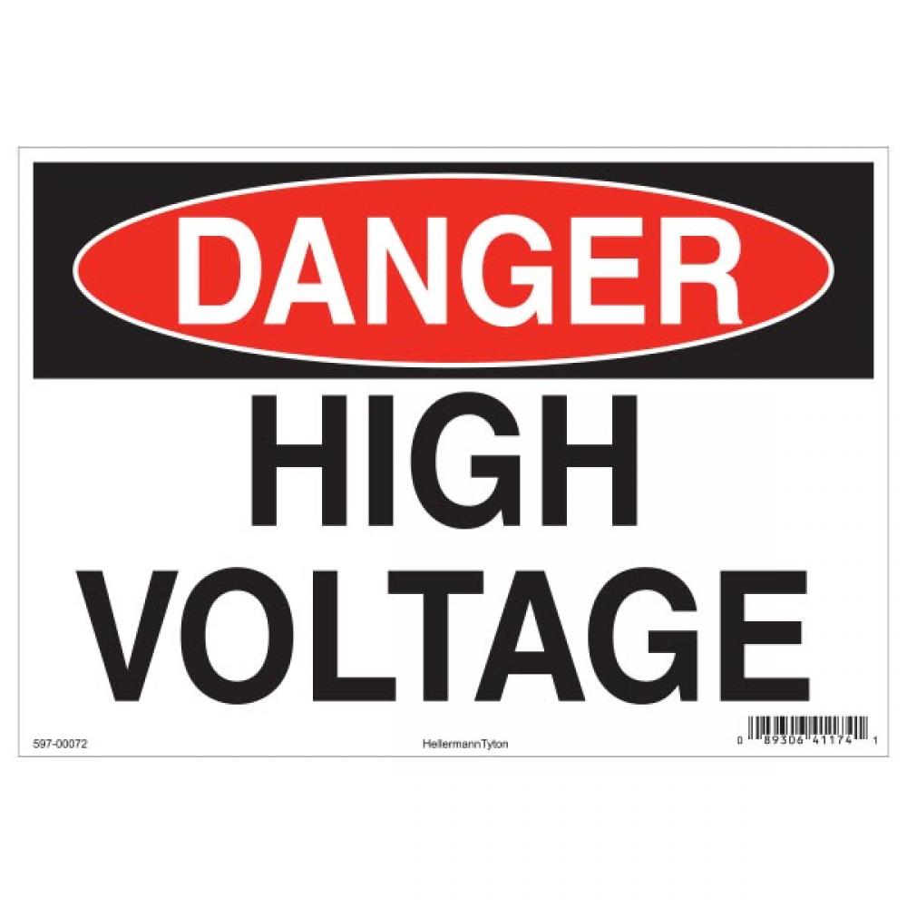 Danger Sign, 10&#34; x 14&#34;, Danger High Voltage, Vinyl, Red, 25/