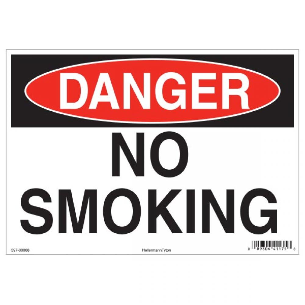 Danger Sign, 7&#34; x 10&#34;, No Smoking, Vinyl, Red, 25/pkg