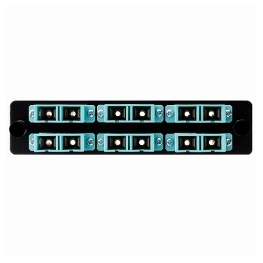 Fiber Adapter Panel Preloaded with 6 Duplex SC MM, Aqua, 1/p