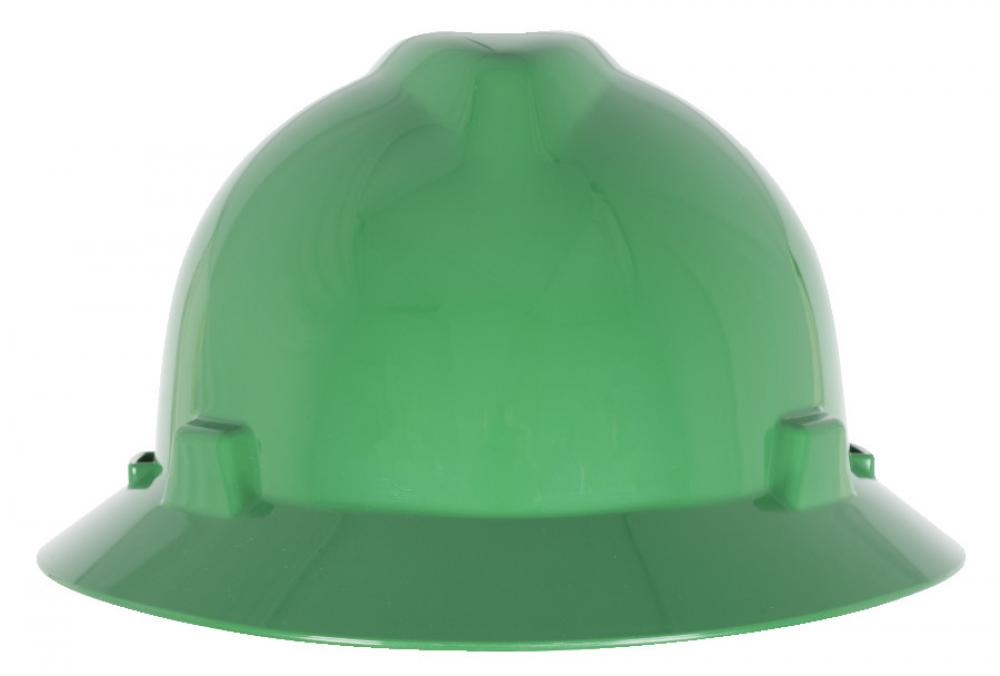 V-Gard GREEN Slotted Full Brim Helmet, Green, 4-Point Fas-Trac III
