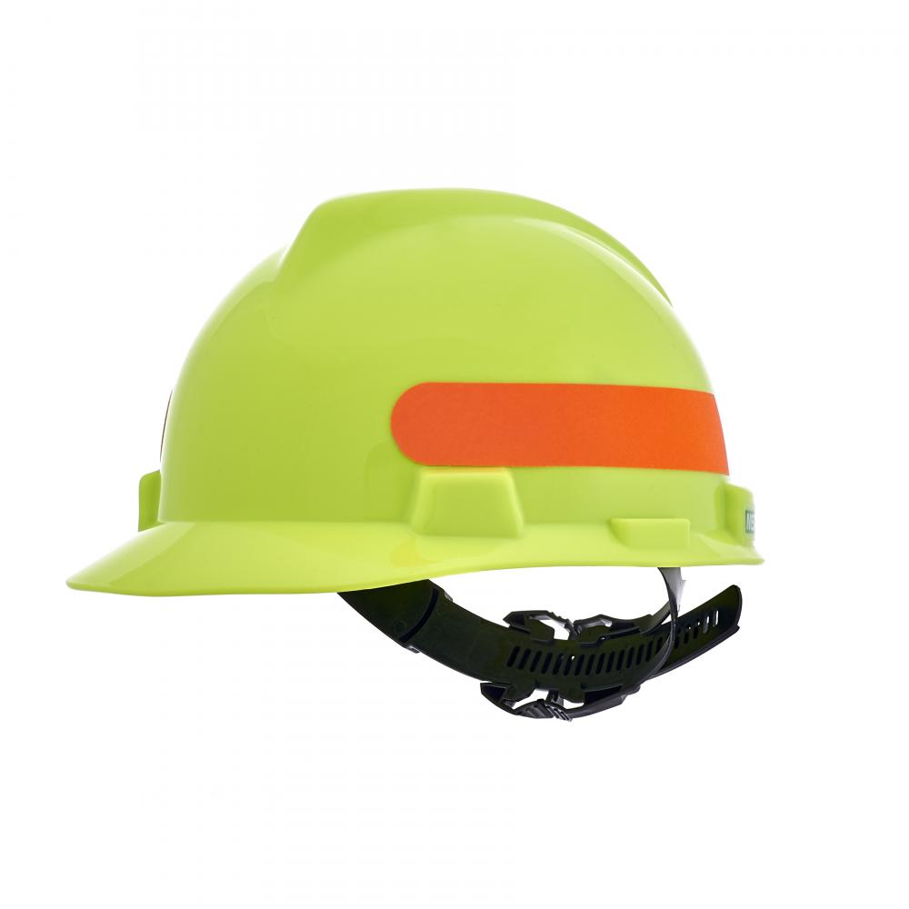 V-Gard Slotted Cap, Hi-Viz Yellow Green w/Red-Orange Stripe, w/1-Touch Suspensio